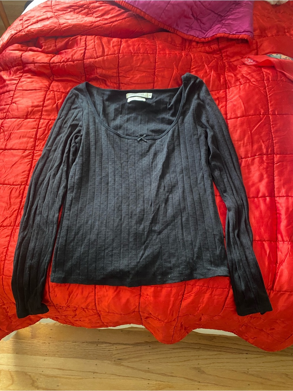 Christy Dawn Black Ribbed Long-Sleeve Scoop Neck lita Tee